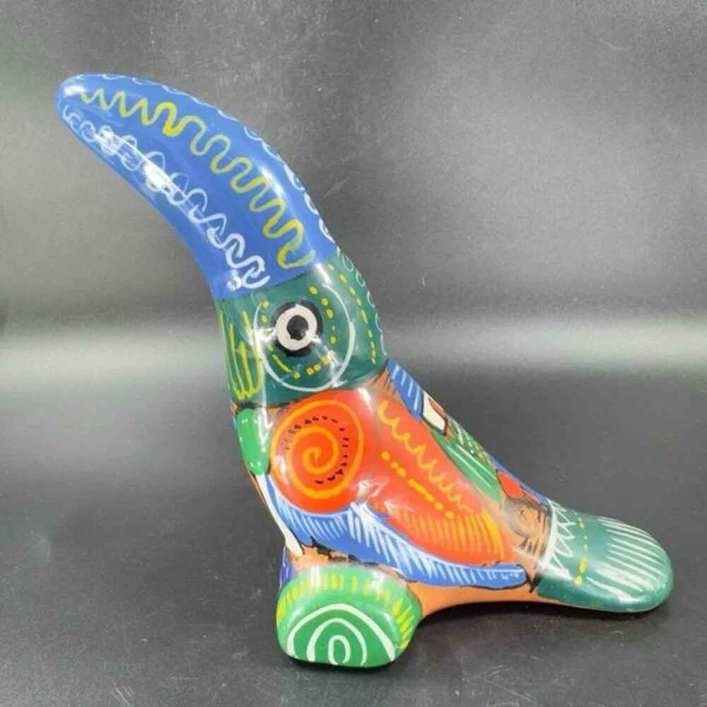 Vintage‎ Mexico Hand Made Pottery RedWare Toucan Bird Hand Painted Decor Figure